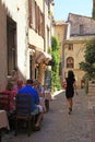 Outdoor cafe on beautiful narrow street, Provence Royalty Free Stock Photo