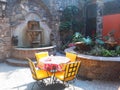 Outdoor cafe in courtyard in historic san miguel allende