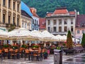 Outdoor Cafe, Heavy Rainstorm, Brasov, Romania Royalty Free Stock Photo