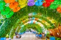 The outdoor cafe in shady alleyway, Miracle Garden, Dubai, UAE