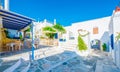 Outdoor cafe on the square in Lefkes, Greece Royalty Free Stock Photo