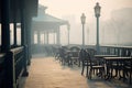 Outdoor cafes or parks covered in a thick layer of smoke, concept of Greenery