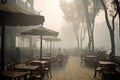 Outdoor cafes or parks covered in a thick layer of smoke, concept of Greenery