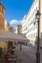 Outdoor cafeteria in a street in Camogli