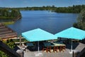 Outdoor caffe against russian summer landscape