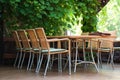 Outdoor cafÃÂ© table by the grapevine