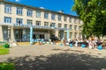 Outdoor celebration in honor of the presentation of graduation diplomas at the secondary technical faculty Royalty Free Stock Photo