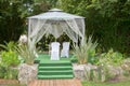 Outdoor celebration wedding settings at scenic place Royalty Free Stock Photo