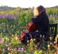 Outdoor cello practice in spring Royalty Free Stock Photo