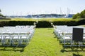 Outdoor ceremony site for coastal wedding.