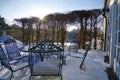 The outdoor chair with snow coving in the winter Royalty Free Stock Photo