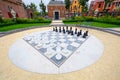 Outdoor chess board, in Amsterdam (super wide angle) Royalty Free Stock Photo