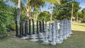 An outdoor chess playground. Huge black and white figures Royalty Free Stock Photo