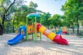 Outdoor children playground in green nature city park Royalty Free Stock Photo