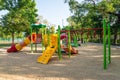 Outdoor children playground in green nature city park Royalty Free Stock Photo