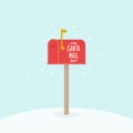 Outdoor Christmas mailbox. Santa Claus mail. Raised mailbox flag. Vector illustration, flat design