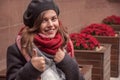 Outdoor close up portrait of young beautiful happy smiling girl Royalty Free Stock Photo