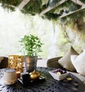 Outdoor closeup with table and chairs photo