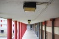 Outdoor communal corridor at a council housing block in London