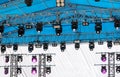 Outdoor concert stage with lighting equipment before concert Royalty Free Stock Photo