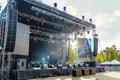 Outdoor Concert Stage Setup with Lighting and Sound Equipment in Daylight Royalty Free Stock Photo