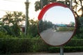Outdoor convex mirrors. Traffic curved glass. Large convex mirror on the road to improve visibility. Convex mirrors for roadside s Royalty Free Stock Photo