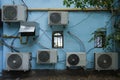 Outdoor cooling system units on the building wall Royalty Free Stock Photo