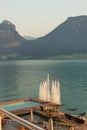 Outdoor courtyard of resort on the shore of Lake St. Wolfgang, Austria