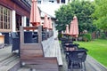 Outdoor courtyard of resort on the shore of Lake St. Wolfgang, Austria Royalty Free Stock Photo