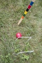 Outdoor croquet set in grass Royalty Free Stock Photo