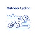 Outdoor cycling concept, riding bicycle trip, nature tourism, summer camping, recreational park