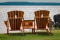 Outdoor deck chairs looking out over Mackinac Island in Michigan