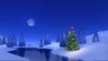 Christmas tree near frozen river at winter night Royalty Free Stock Photo