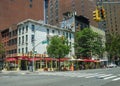 Outdoor dining with social distancing in midtown Manhattan during Coronavirus pandemic Royalty Free Stock Photo