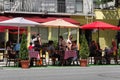 Outdoor dining with social distancing in midtown Manhattan during Coronavirus pandemic Royalty Free Stock Photo