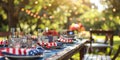 Outdoor dining table set for a patriotic American event. Royalty Free Stock Photo