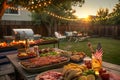 Outdoor dining table set for a patriotic American event. Royalty Free Stock Photo