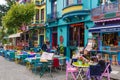 Outdoor dinning tables on the street in Istanbul, Turkey