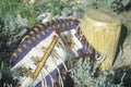 Outdoor display of Hopi flute, drum and rug in Taos, NM Royalty Free Stock Photo