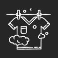 Outdoor drying chalk white icon on black background. Laundry, clothesline, outside clothes drying. T-shirt hanging on Royalty Free Stock Photo