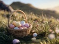 Outdoor Easter egg basket Royalty Free Stock Photo