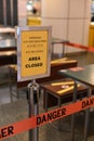 Outdoor eatery placed a closed sign for a pandemic lockdown period