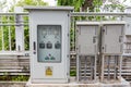 Outdoor electric control box. Circuit controller box. Electric control box with push buttons and switches. Main Power Supply Panel Royalty Free Stock Photo