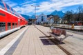 Outdoor empty passenger seat at train station in Fussen Germany Royalty Free Stock Photo