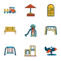 Outdoor entertainment icons set, flat style