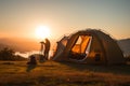 Outdoor escape Tent in the morning glow, a scenic camping vista