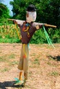 An outdoor exhibition of modern decorative scarecrows