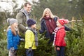 Outdoor Family Choosing Christmas Tree Together Royalty Free Stock Photo