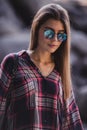 Outdoor fashion image of stylish young lady,fashionable.Lifestyle portrait of stunning hipster girl, wearing elegant Royalty Free Stock Photo