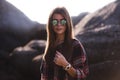 Outdoor fashion image of stylish young lady,fashionable.Lifestyle portrait of stunning hipster girl, wearing elegant Royalty Free Stock Photo